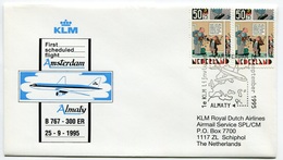 RC 6672 PAYS-BAS KLM 1995 1er VOL AMSTERDAM - ALMATY KASAKHSTAN FFC NETHERLANDS LETTRE COVER - Poste Aérienne