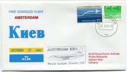 RC 6682 PAYS-BAS KLM 1992 1er VOL AMSTERDAM - KIEV RUSSIA FFC NETHERLANDS LETTRE COVER - Luftpost