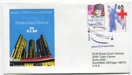 RC 6683 PAYS-BAS KLM 1992 1er VOL AMSTERDAM - DETROIT USA FFC NETHERLANDS LETTRE COVER - Correo Aéreo