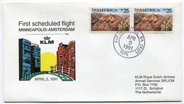 RC 6684 PAYS-BAS KLM 1991 1er VOL MINNEAPOLIS USA - AMSTERDAM FFC NETHERLANDS LETTRE COVER - Luchtpost