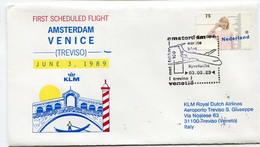 RC 6690 PAYS-BAS KLM 1989 1er VOL AMSTERDAM - VENISE ITALIE FFC NETHERLANDS LETTRE COVER - Airmail
