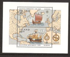 Iceland 1992 Europa: Ships, Leifur Eriksson, Kristoffer Kolumbus, Discovery Of America Mi Bloc 13, MNH(**) - Neufs