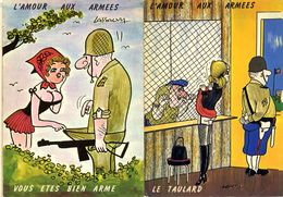 LASSALVY   L AMOUR AUX ARMEES   2  CPM 1950 / 60  HUMOUR MILITARIA - Lassalvy