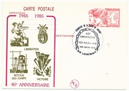 Entier Repiqué - 2,20 Philexjeunes - 40eme Anniversaire Libération - Cachet Illustré  56 LORIENT - 1985 - Postales  Transplantadas (antes 1995)