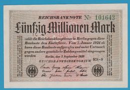 DEUTSCHES REICH 50 MILLIONEN MARK 01.09.1923 SERIE RS-8 101643 P#109b - 50 Miljoen Mark