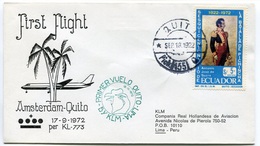 RC 6703 PAYS-BAS KLM 1972 1er VOL AMSTERDAM - QUITO EQUATEUR FFC NETHERLANDS LETTRE COVER - Airmail