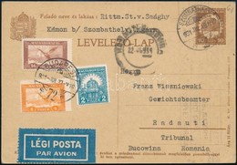 1931 10f Díjjegyes Levelezőlap Légi Postán Kiegészítő Bérmentesítéssel, Nagyon Ritka Desztináció Radauti (Románia) RR! - Other & Unclassified