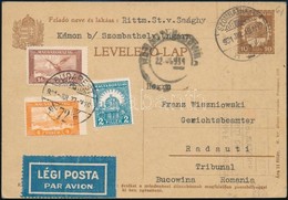 1931 10f Díjjegyes Levelezőlap Légi Postán Kiegészítő Bérmentesítéssel, Nagyon Ritka Desztináció Radauti (Románia) RR! - Andere & Zonder Classificatie