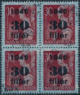 ** 1945 Kisegítő 30f/30f Négyestömb Kettős Felülnyomással. Látványos, Ritka Darab! / Mi 789 Block Of 4 With Double Overp - Other & Unclassified