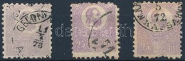 O 1871 3 Db Kőnyomat 25kr Klf Színárnyalatban / 3 X Mi 6 Colour Varieties (foghibák / Perforation Faults) - Andere & Zonder Classificatie