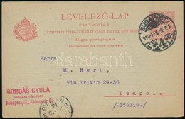 1910 10f Díjjegyes UPU Levelezőlap Nápolyba / PS-card To Naples - Andere & Zonder Classificatie