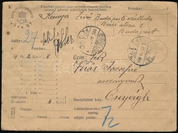 1915 Postai Pénzeslevél 8K értékről és 66f Készpénz Fizetéssel Csajághra / Insured Cover - Andere & Zonder Classificatie