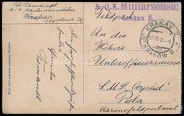 1915 Tábori Posta Képeslap Krakkóban állomásozó Alakulattól Az S.M.S. Árpádra Címezve, Krakkói Cenzúra Bélyegzéssel - Other & Unclassified