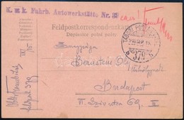 1918 Tábori Posta Levelezőlap 'K.u.k. Fahrb. Autowerkstätte Nr.33' + 'TP 379 B' - Other & Unclassified