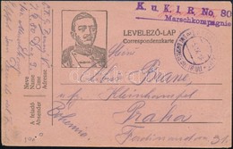 1918 Tábori Posta Levelezőlap Prágába / Field Postcard To Prague 'K.u.k. I.R. No.80. Marschkompagnie' + 'EP SAN DANIELE  - Andere & Zonder Classificatie