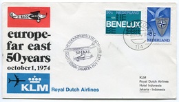 RC 6713 PAYS-BAS KLM 1974 1er VOL AMSTERDAM - JAKARTA INDONESIA FFC NETHERLANDS LETTRE COVER - Poste Aérienne