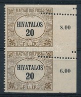 ** * 1921/1924 Hivatalos 20f ívszéli Pár Durva Elfogazással / Mi Official 2 Margin Pair With Strongly Shifted Perforatio - Other & Unclassified