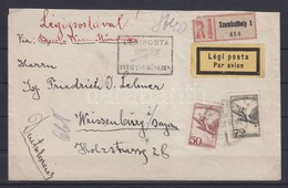 1927 Ajánlott Légi Levél Weissenburgba 'BUDAPEST-MÜNCHEN' Légi Irányító Bélyegzéssel / Registered Airmail Cover To Weiss - Other & Unclassified