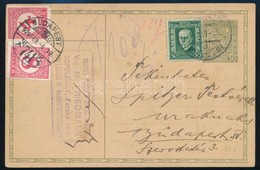 1929 Csehszlovák Díjjegyes Levelezőlap 4f + 8f Portóval Budapestre Küldve / PS-card With 12f Postage Due From Czechoslov - Other & Unclassified