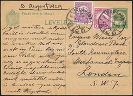 1929 8f Díjjegyes Levelezőlap Pengő-fillér 4f + 8f Díjkiegészítéssel Londonba Küldve / PS-card With 12f Addtitional Fran - Other & Unclassified