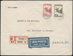 1933 Ajánlott Légi Levél Repülő (I.) 50f + 72f Bérmentesítéssel Párizsba Küldve / Mi 435-436 On Registered Airmail Cover - Other & Unclassified