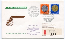 RC 6719 COTE D'IVOIRE AIR AFRIQUE 1964 1er VOL GENEVE SUISSE - ABIDJAN FFC LETTRE COVER - Costa De Marfil (1960-...)