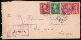 1913 Ajánlott Levél 3 Bélyeges (15cent U.S. PARCEL POST + 1cent + 2cent) Bérmentesítéssel New Yorkból Temesvárra / Regis - Other & Unclassified