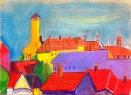 Gráber Jelzéssel: Háztetők. Pasztell, Papír, üvegezett Keretben, 30×42 Cm - Andere & Zonder Classificatie