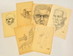 Losonczy Hagyatéki Pecsét Jelzéssel: Vázlatok és Portrék (5db). Ceruza, Papír, 29×20 Cm - Other & Unclassified