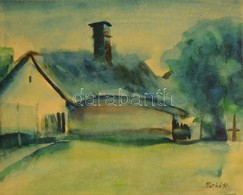 Patkó Jelzéssel: Ház és Az Udvar. Akvarell, Papír, üvegezett Keretben, 28×36 Cm - Other & Unclassified