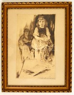 Prihoda István (1891-1956): Merengő Kislány. Rézkarc, Papír, Jelzett, üvegezett Fa Keretben, 29×18 Cm - Other & Unclassified