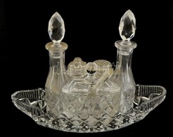 Üveg Fűszer-olaj-sótartó Szett, Formába öntött, Kis Kopásokkal, M: 15 Cm - Glass & Crystal