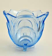 Kék üveg Kaspó, Alján Apró Csorbákkal, M: 17 Cm, D: 20 Cm - Glass & Crystal
