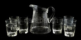 Üveg Kancsó és 6 Db Pohár, Csiszolt, Metszett, Egyiken Kis Csorba, M: 19 és 10 Cm - Glass & Crystal