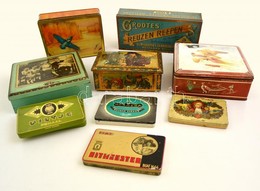 10 Db Régi Fém Doboz: Szivaros, Bonbonos, Karácsonyi / 10 Vintage Metal Boxes. Cigars, Bonbons, Christmas Ones - Andere & Zonder Classificatie