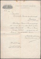 1899 Szalay Imrének (1846-1917) A Magyar Nemzeti Múzeum Igazgatójának (1894-1916) Köszönő Levele, A Nemzeti Múzeum Fejlé - Zonder Classificatie