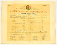 1926 Népiskolai Tanítói Oklevél, Aláírásokkal, 42x49 Cm - Zonder Classificatie