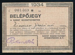 1934 Fényképes Belépőjegy A Szent Margitsziget Gyógyfürdőbe - Zonder Classificatie