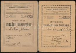 1945-1946 Magyar Magánalkalmazottak Szabad Szakszervezete, Ideiglenes Tagsági Igazolvány, 2 Db, Bélyegekkel - Zonder Classificatie