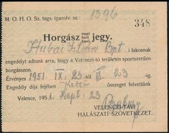 1951 MOHOSZ Horgász Jegy A Velencei-tóra, 10,5x13,5 Cm - Zonder Classificatie