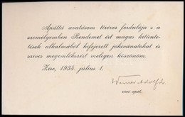 1934 Werner Adolf (1867-1939) Zirci Apát Aláírása, Apáttá Avatásának Tízéves évfordulóján írt Köszönő Lapon - Andere & Zonder Classificatie