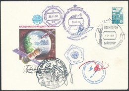 Alekszandr Volkov (1948- ) és Szergej Krikaljov (1958- ) Szovjet és Jean-Loup Chrétien (1938- ) Francia űrhajósok Aláírá - Other & Unclassified