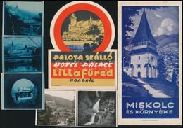 1936 Lillafüredi Látképek, Vasútállomás, Stb., + Utazási Prospektus + Bőröndcímke, Fotó: 6x6 Cm - Other & Unclassified