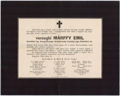 1920 Verseghi Márffy Emil (1847-1920), Huszár Kapitány, Földbirtokos, Főrendiházi Tag, Somogyvármegye Törvényhatósági Bi - Unclassified