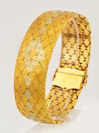 Többszínű Fehér és Sárga Arany 18K Arany Karkötő. Jelzett, Bőr Tokkal.  / 18 C Massive Gold Bracelet With Leather Case 6 - Other & Unclassified