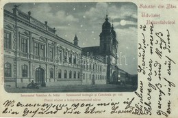 T2/T3 Balázsfalva, Blaj; Piac Tér, Leányinternátus, Este / Square View With Girl Boarding School, Night (EK) - Unclassified