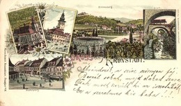 * T2/T3 Brassó, Kronstadt, Brasov; Evang. Kirche, Rathaus, Marktplatz, Schlossberg, Graft. Verlag W. Hiemesch / Evangéli - Zonder Classificatie