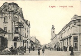 T2 Lugos, Lugoj; Templom Utca, Kávéház, útépítés / Street View With Cafe, Road Construction - Unclassified