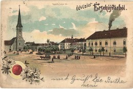 T2 Érsekújvár, Nové Zamky; Kossuth Lajos Tér, Templom / Square, Church. Conlegner J. és Fia No. 10915. Floral, Litho - Unclassified