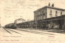 T3 Érsekújvár, Nové Zámky; Vasútállomás, Gőzmozdony. Conlegner J. és Fia Kiadása / Railway Station, Locomotive (felületi - Unclassified